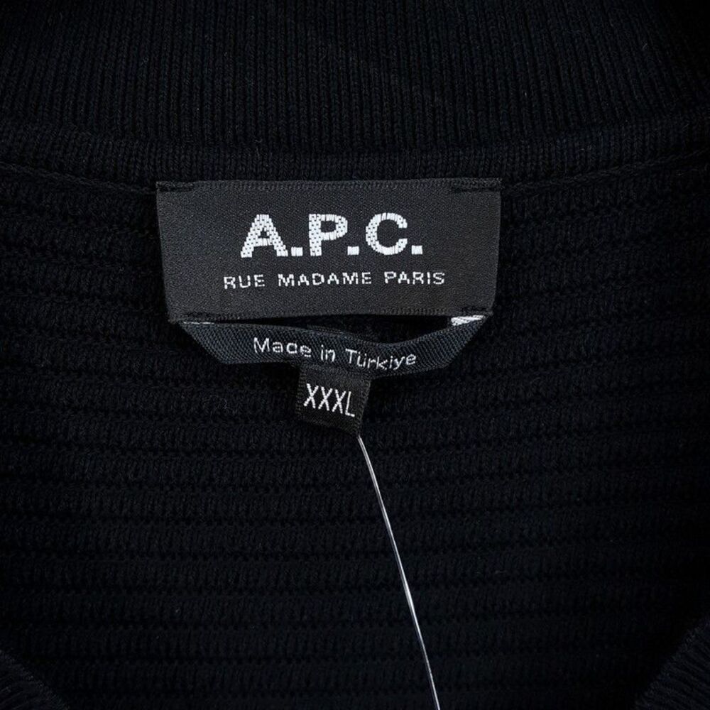APC Polo Shirt Mens XXXL Black V-Neck Johnny Collar Textured Knit LIVIO $295 - Picture 3 of 8